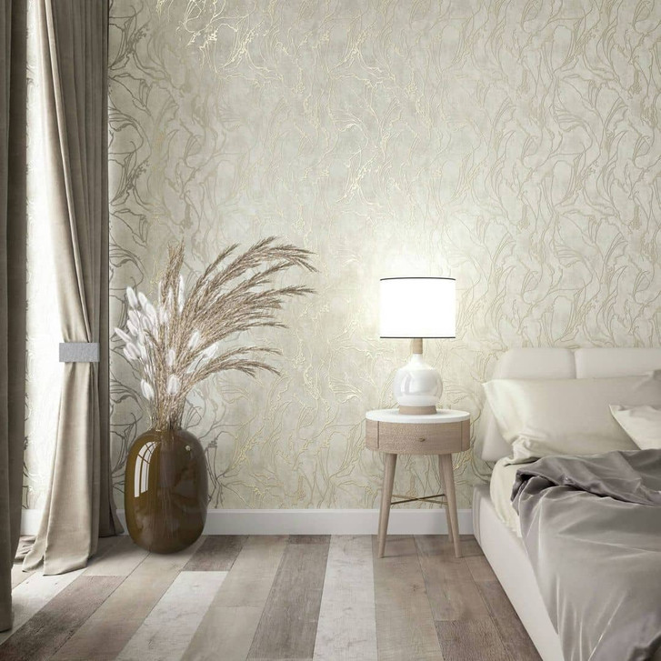 Vliestapete mit geschwungenen glänzenden Linien beige Grafik - WA507998