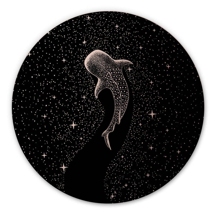 Wandbild mit Kupfereffekt Walhai im Ozean der Sterne - Cakir - Alu-Dibond Rund - WA441599