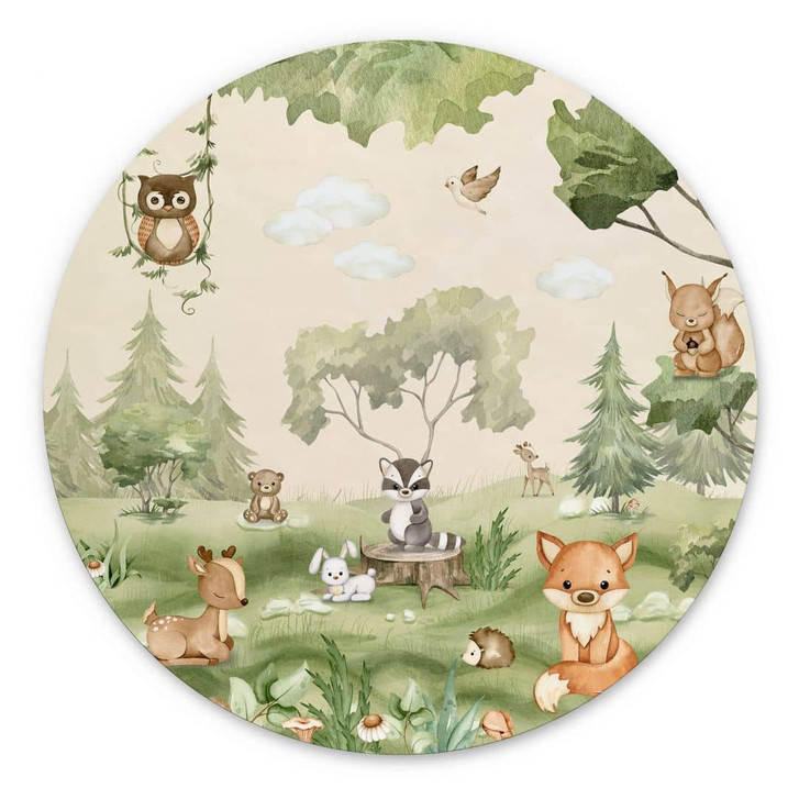 Wandbild Süsse Tiere im Herzen des Waldes - Oliver Robins - Alu-Dibond Rund - WA431643