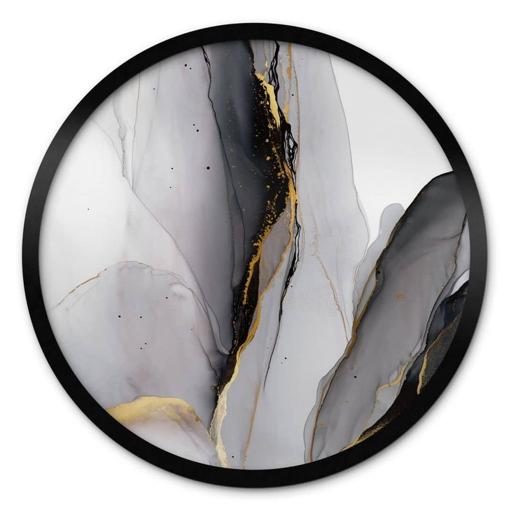Poster Abstrakte Komposition in Gold und Grau - Shelest - Rund - WA460143