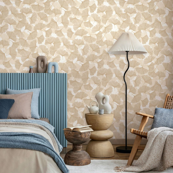 Vliestapete 3D, Blätter Floral Natur matt in Beige - WA508282