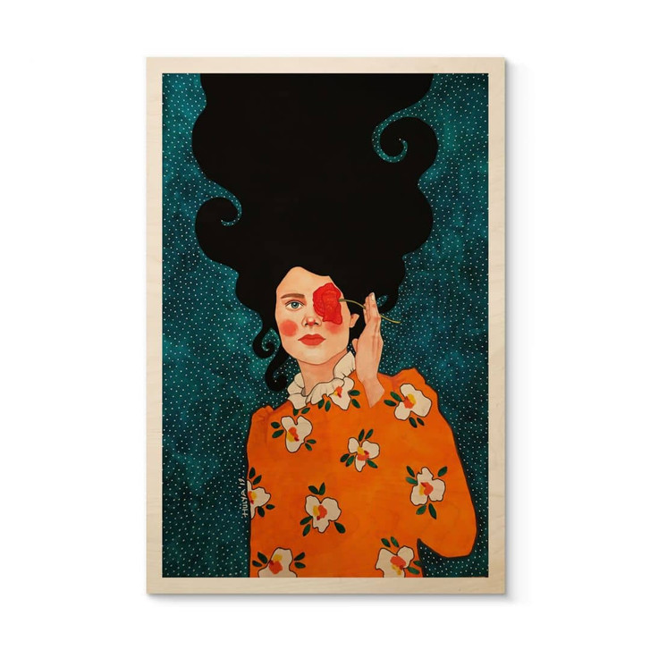 Holzbild Geheimnisvolle Frau mit Rose - Hülya - WA487289