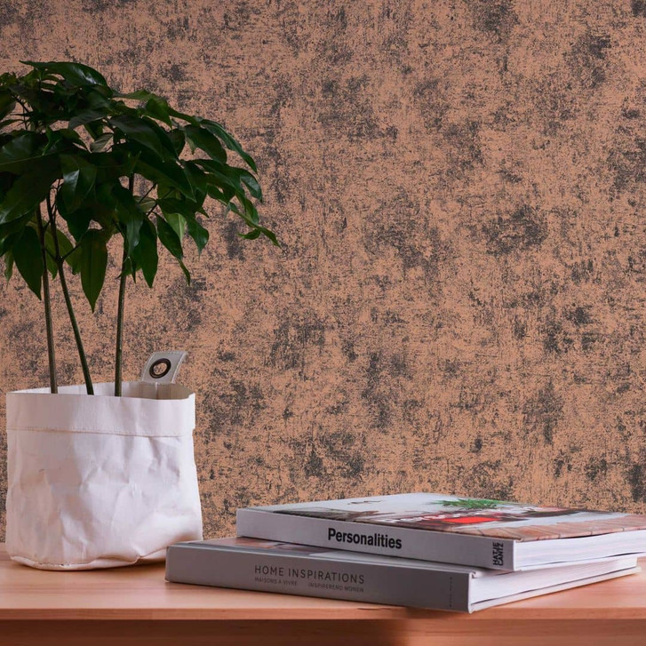 Metallic-Tapete Beige Schwarz - Vliestapete in Putzoptik - Industrial Stil für Schlafzimmer - WA396008