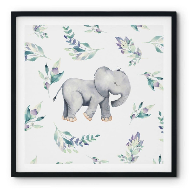Poster Niedlicher Babyelefant zwischen Boho-Zweigen - UN Designs - Quadratisch - WA409193