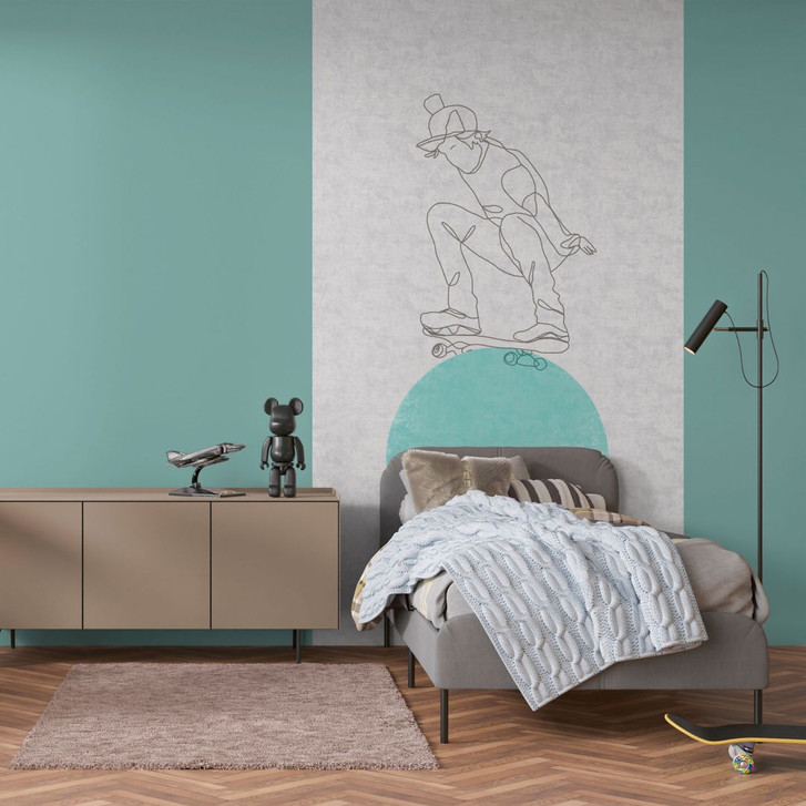 Skateboard-Tapete Kinderzimmer Grau Türkis - Coole Fototapete Junge - WA460913