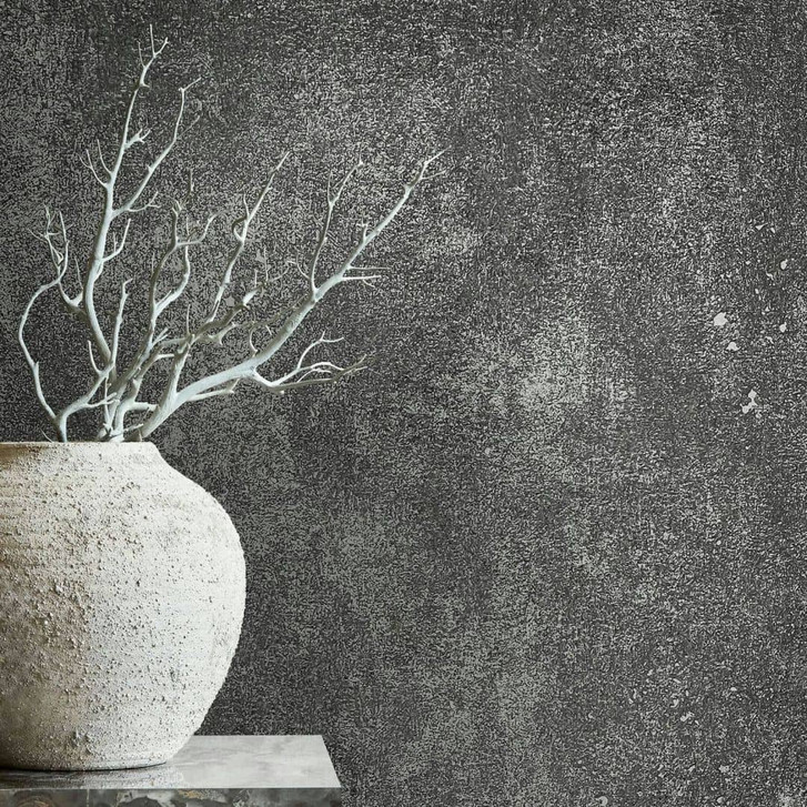 Vliestapete in leicht glänzender Betonoptik schwarz Uni - WA450500