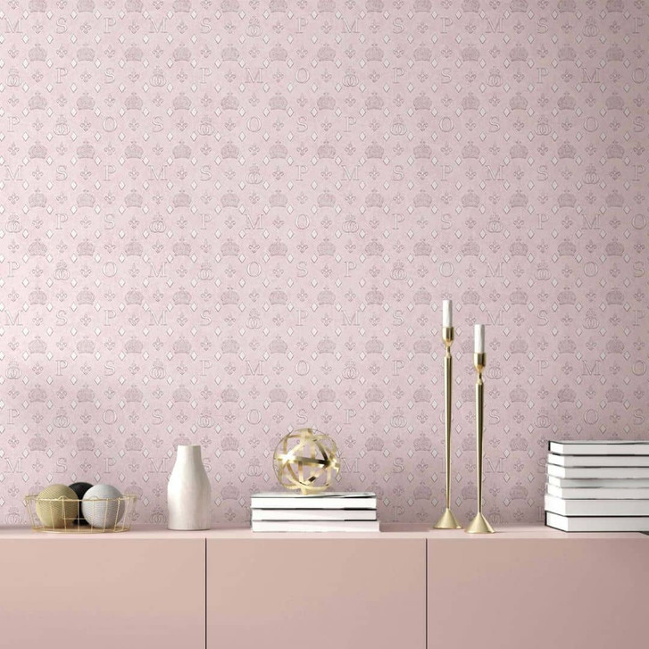 Vliestapete Kronen, Rauten Grafisch Designer matt in Rosa-Braun - WA472999