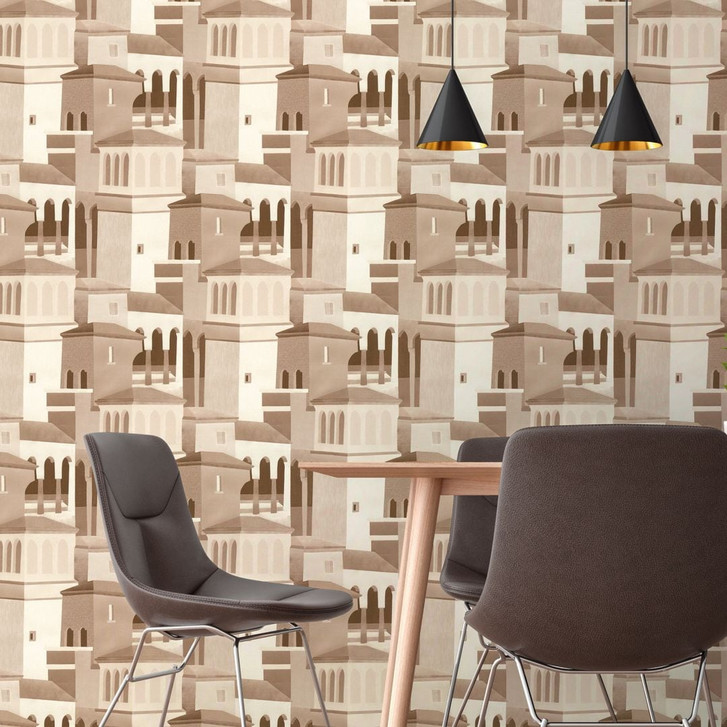 Vliestapete mit Architekturmotiv in Beige- und Brauntönen - WA509621