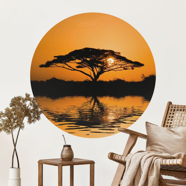 Wandtattoo Afrika | Landschaft beim Sonnenuntergang - Rund - WA509249