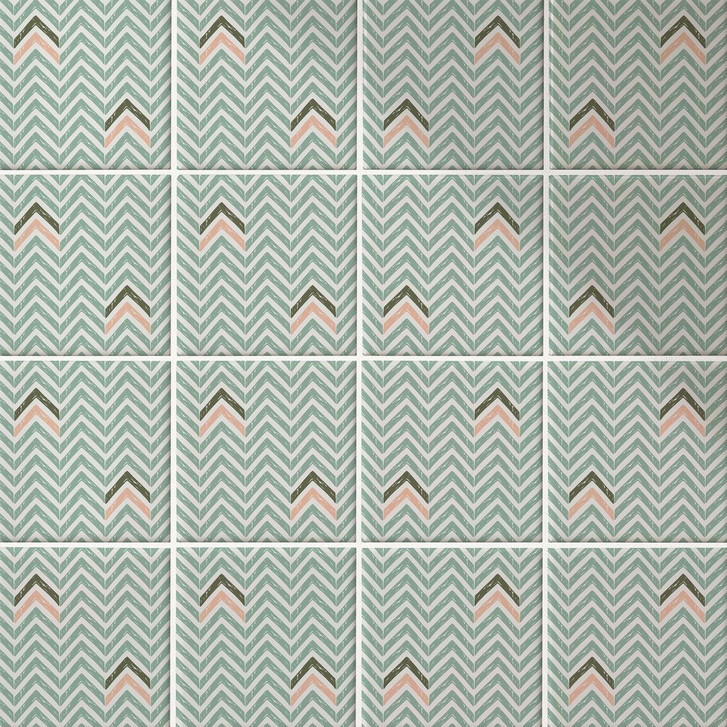 Fliesenaufkleber Boho - Fischgrätenmuster salbei rosa grün - 12er Set - WA398013