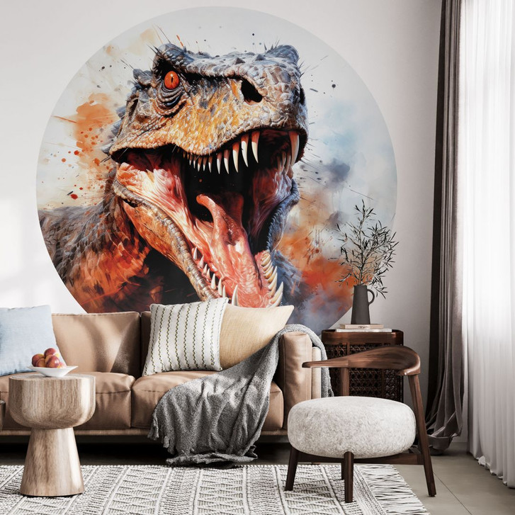 Fototapete Dinosaurier - T-Rex: Das wilde Gesicht der Urzeit - Jaszke - Rund - Selbstklebend/Vlies - WA434277