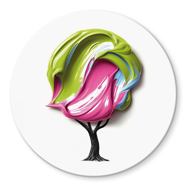 Glasbild Baum mit bunter 3D-Krone - Mielu - Rund - WA459443