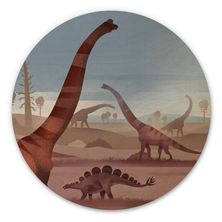 Holzbild Im Land der Dinosaurier - Braun - Rund - WA400903