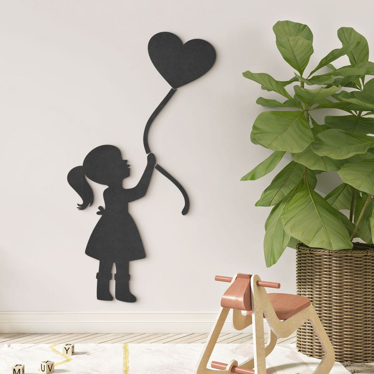 Kinderzimmer Wanddeko Mädchen mit Herz-Ballon - MDF - WA417366