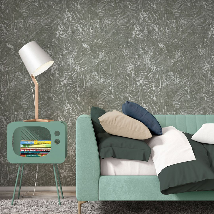 PVC-freie grafische Vliestapete mit Marmoroptik und Metallic-Effekt in grau - WA397567