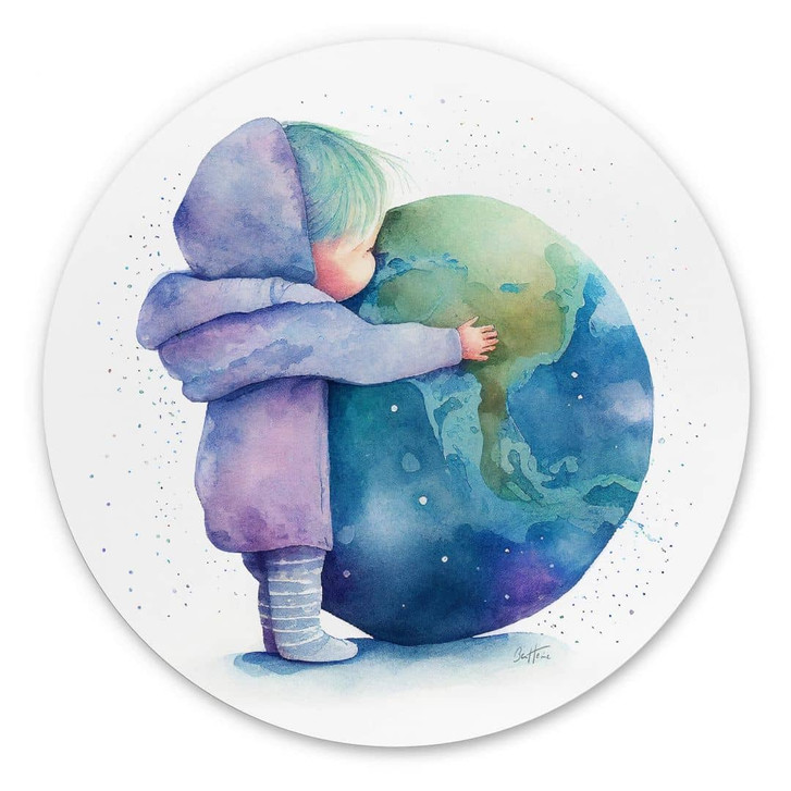 Rundes Wandbild Heine - Kind umarmt Erde - Astro Cruise - Alu-Dibond - WA394480
