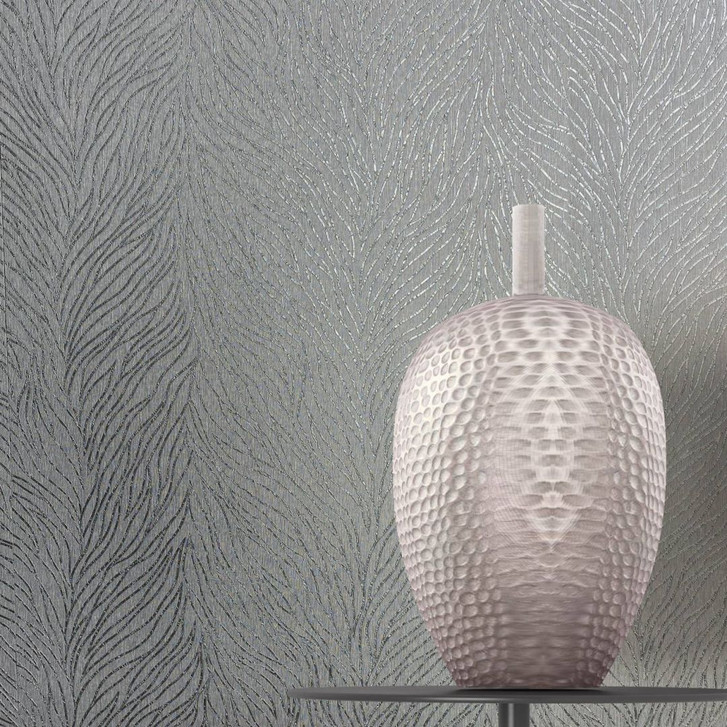 Vliestapete mit glänzenden Linien in Fell-Muster grau, silber Grafisch - WA445955