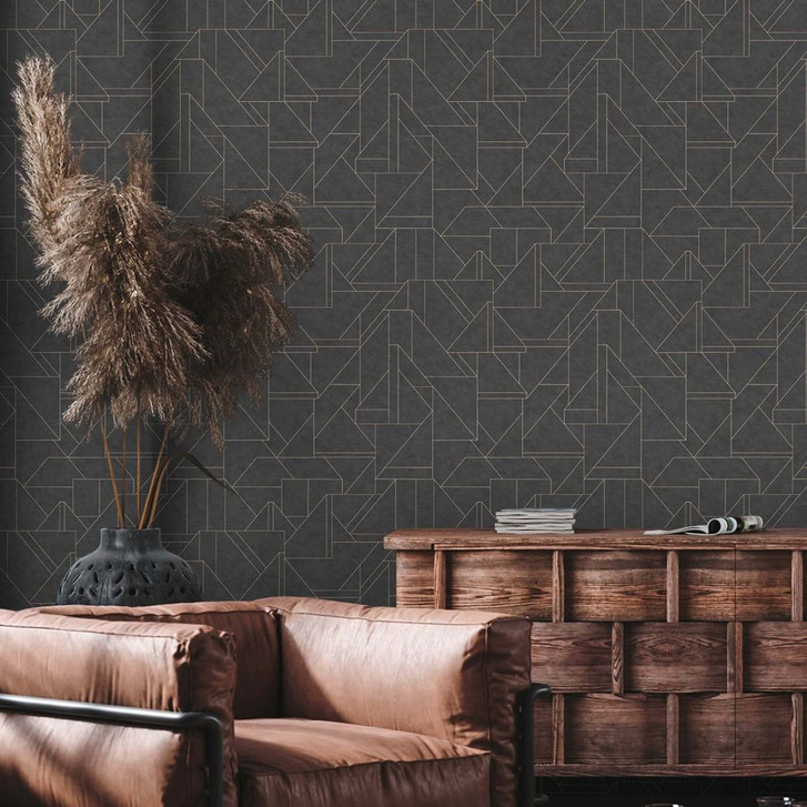 Design Vliestapete Schwarz, Gold - moderne Grafik Muster-Tapete für Wohnzimmer - WA352506