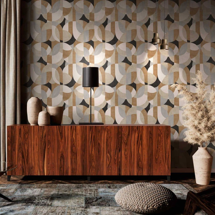 Geometrische Mustertapete in Beige Grau Schwarz – Moderne Vliestapete abstrakt - WA456562
