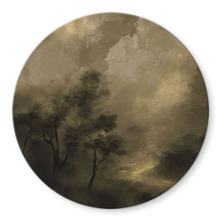 Glasbild Bäume im Nebel der Dämmerung - Hobday - Rund - WA456641