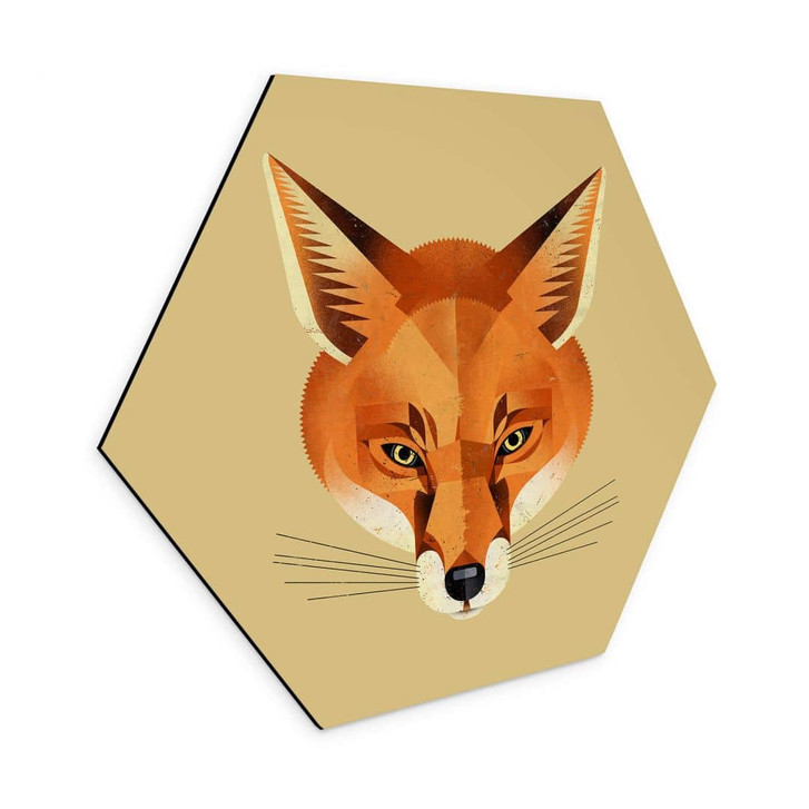 Hexagon Wandbild Fuchs - Alu-Dibond - Braun - WA394615