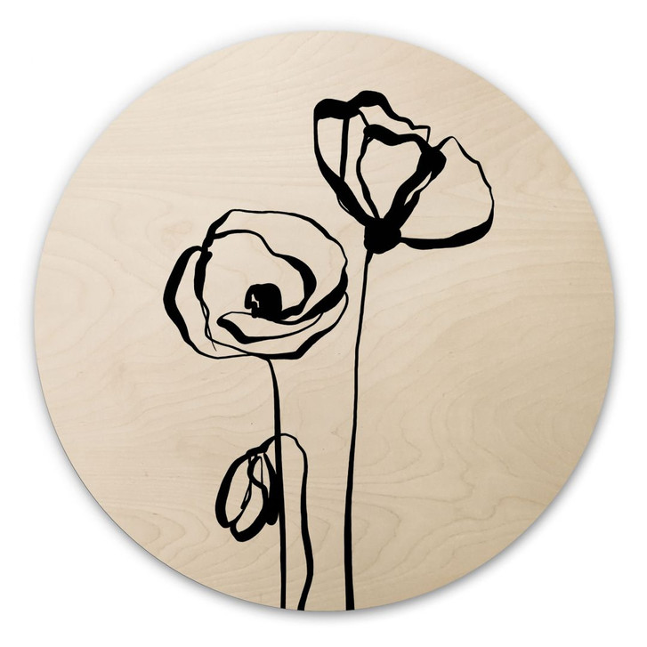 Holzbild Line Art Zwei Mohnblumen - Cats & Dotz - Rund - WA495329