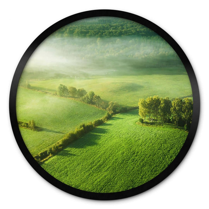 Poster Idyllische Felder im Nebel - Keller - Rund - WA433077