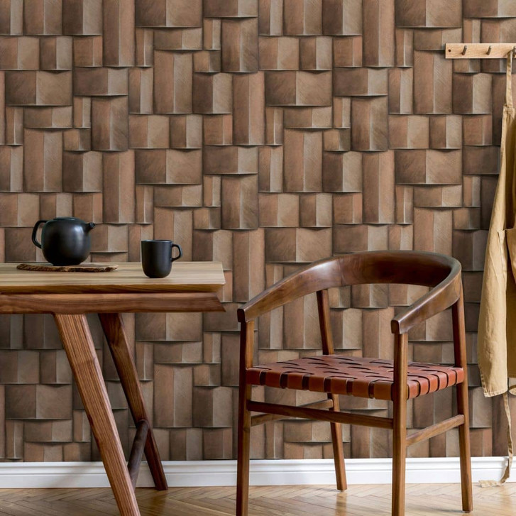 Vliestapete mit Holzmotiv geometrisch braun 3D-Optik - WA450742