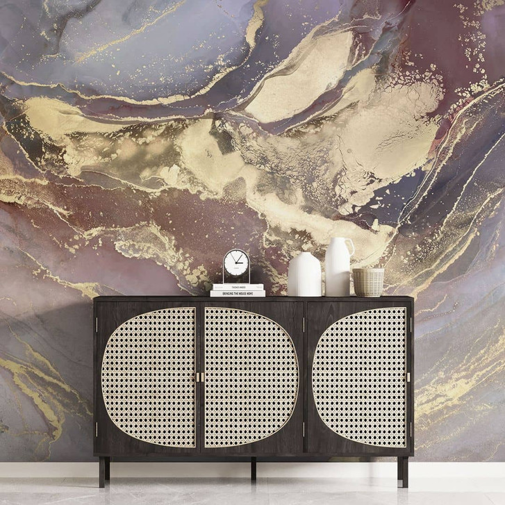 Fototapete mit Marmoreffekt - Edle Strukturen in Gold und Violett - Shelest - WA466620