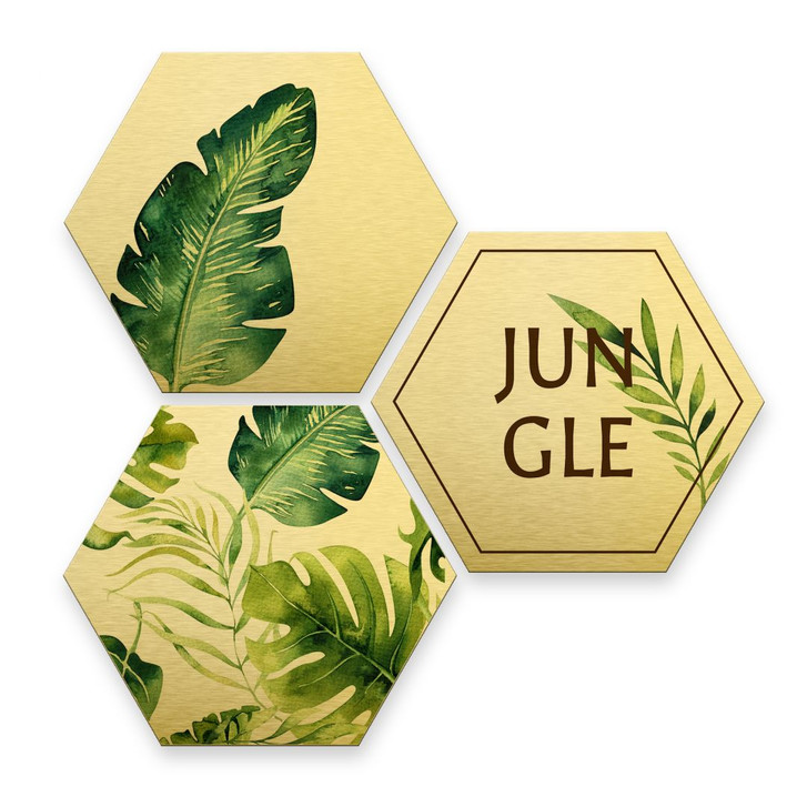 Hexagon - Alu-Dibond-Goldeffekt - Kvilis - Jungle (3er Set) - WA233178