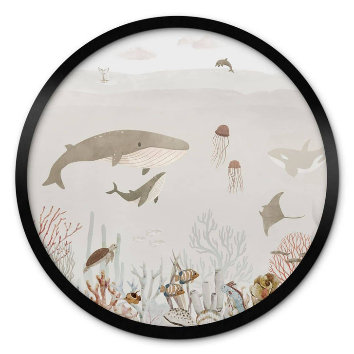 Poster Wale und ihre Freunde in der Unterwasserwelt - Kinderzimmer - Oliver Robins - Rund - WA435938