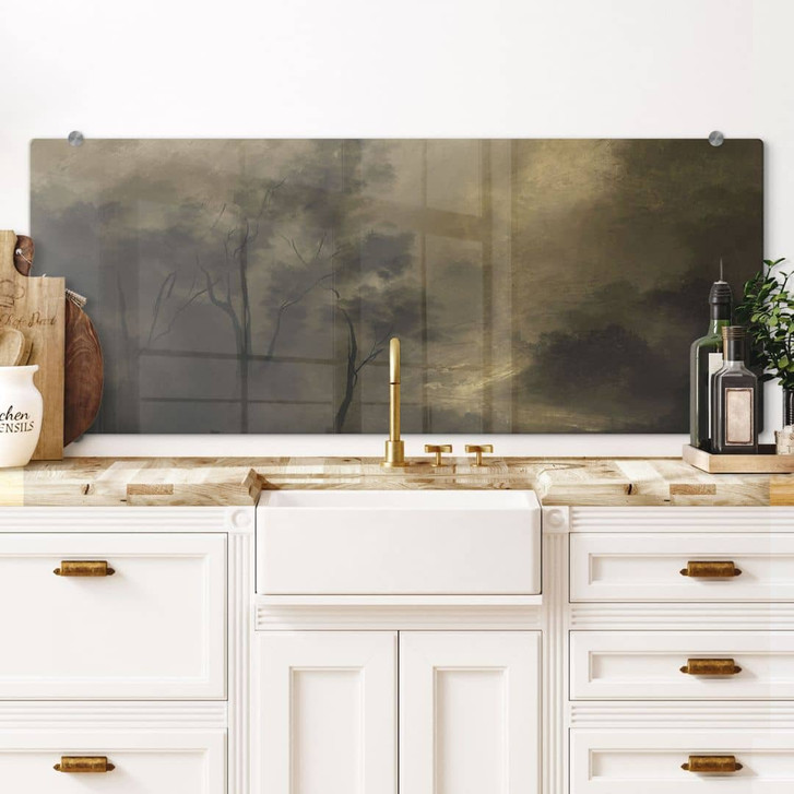 Spritzschutz Bäume im Nebel der Dämmerung - Hobday - Panorama - WA456822