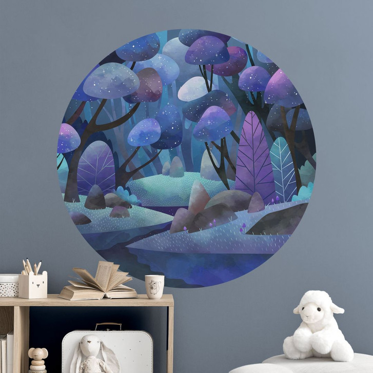 Wandtattoo Zauberwald in Mitternachtsblau - DigitalArtsi - Rund - WA487842