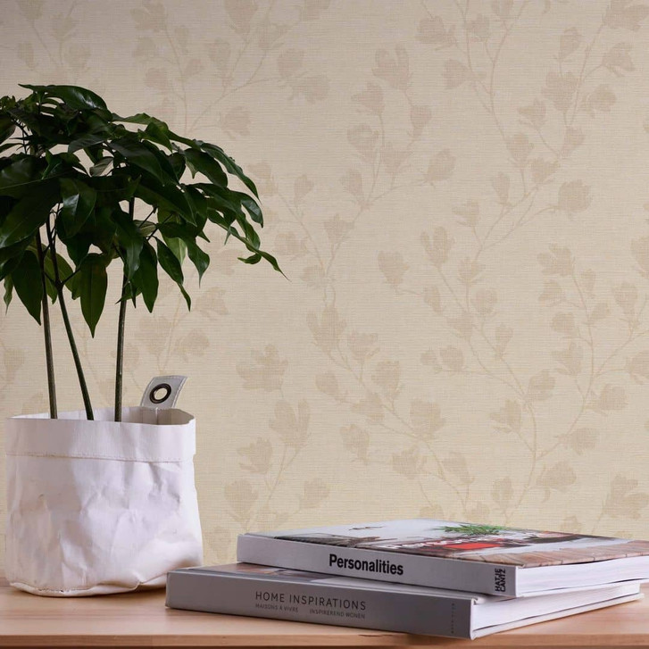 Blätter Tapete Beige - Blumen Vliestapete floral Wohnzimmer - WA395720