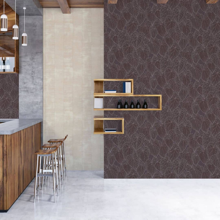 Blätter-Tapete Dunkelgrau Violett – Modernes Blattmuster – Mustertapete - WA459034