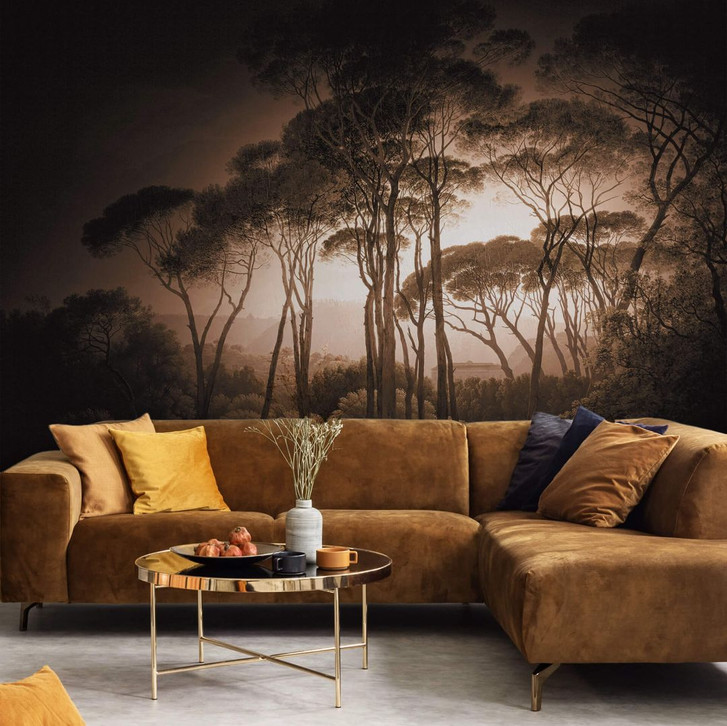 Fototapete Schirmkiefern mit Vignettierung Sepia - WA309023