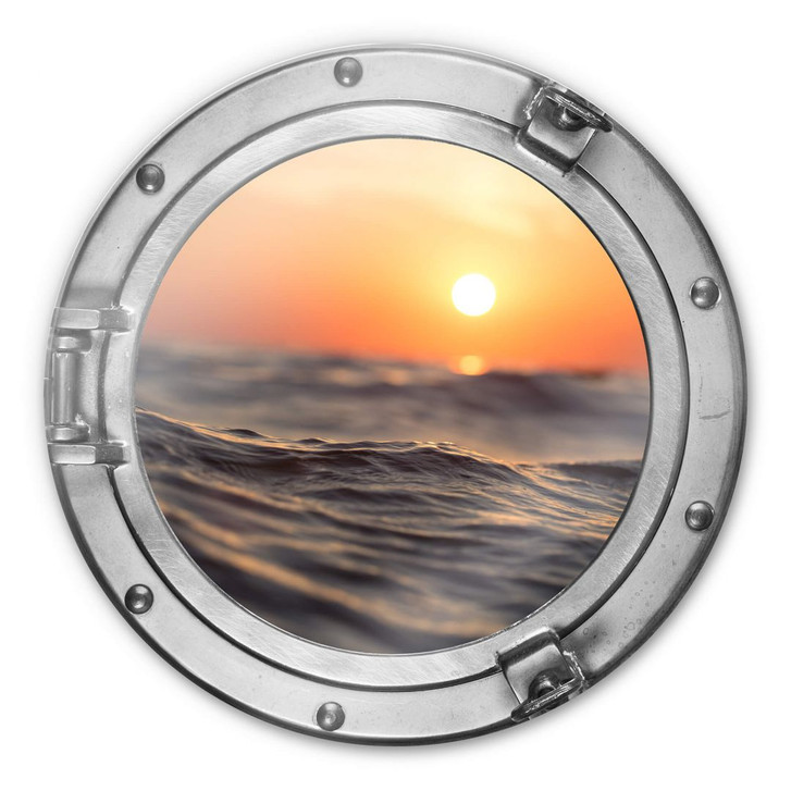Glasbild rund 3D-Optik Bullauge - Sonnenuntergang auf dem Meer - WA232672