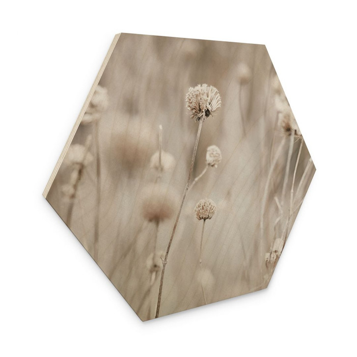 Hexagon Holzbild Getrocknete Blüten in sanften Tönen - Annie - WA471888