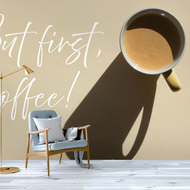 Kaffee-Fototapete Spruch Beige Gelb – 3.75 x 2.50 m – Vliestapete modern - WA505010