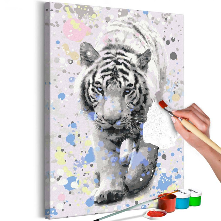 Malen nach Zahlen Leinwandbild - Weisser Tiger - 40 x 50 cm - mit Keilrahmen - bespannt - WA437887