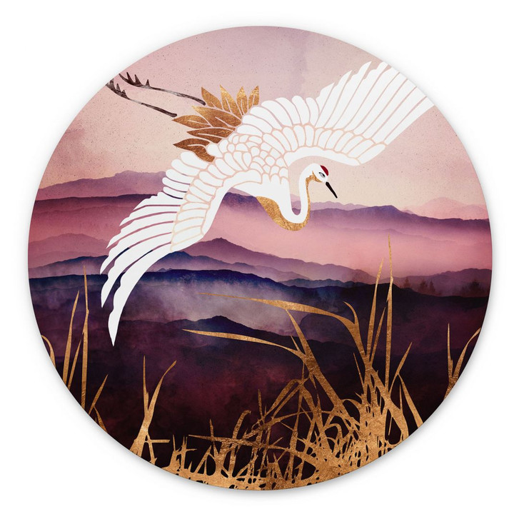 Wandbild Eleganter Kranich - SpaceFrog Designs - Rund - Alu-Dibond - WA422674