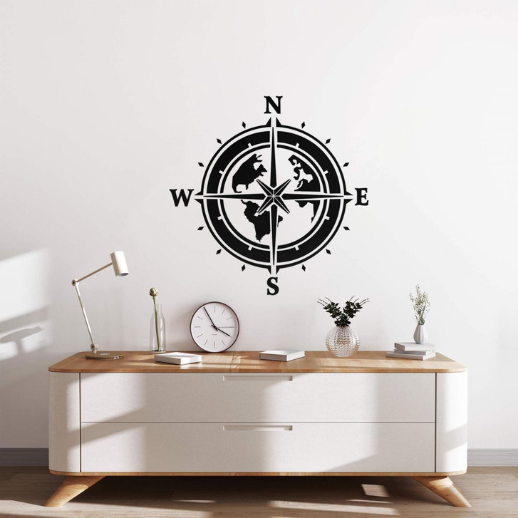 Wandtattoo Kompass mit abstrakten Kontinenten - WA391582