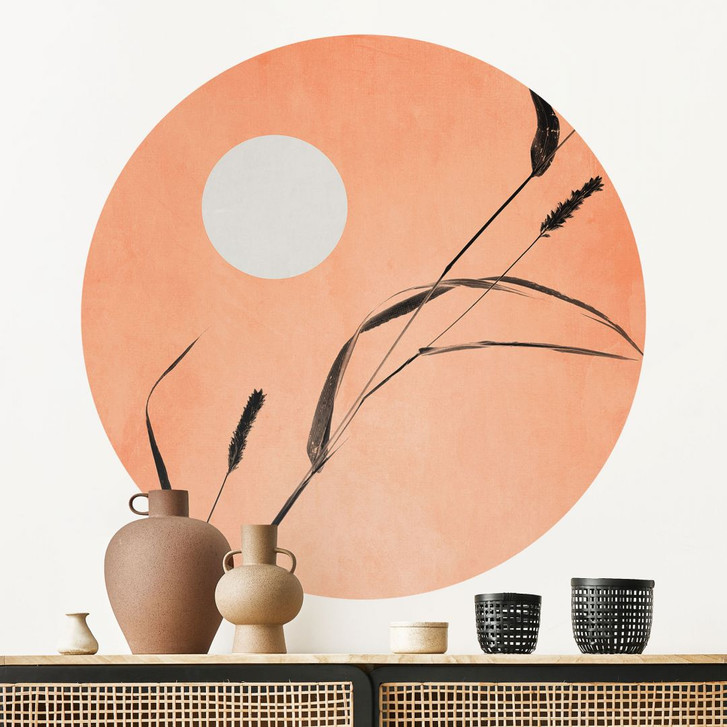 Wandtattoo Schilf im pfirsichfarbenen Sonnenschein - Kubistika - Rund - WA413208