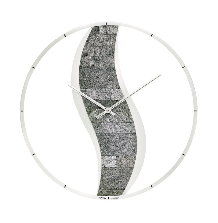 Wanduhr Holz silberlackiert, Steinauflage anthrazit - UG100608
