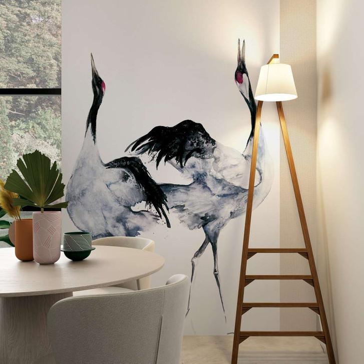 Fototapete mit Kranich im Asia Style weiss, schwarz Illustration 2.70 x 1.59 m - WA448724