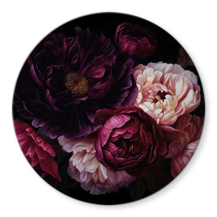 Glasbild Blumenstrauss mit Pfingstrosen - UN Designs - Rund - WA400123