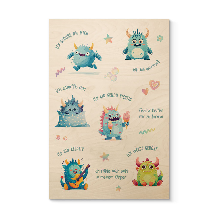 Holzbild - Affirmationen Monster, kindgerechte Mutmachsprüche - WA516843