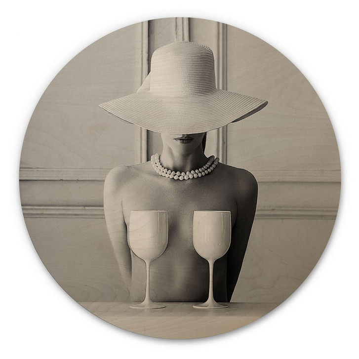 Holzbild Frau mit Champagner Gläsern - Bolgov - Rund - WA437057