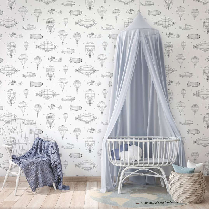 Kindertapete, Vliestapete mit Illustration Kids Walls weiss, schwarz - WA508463