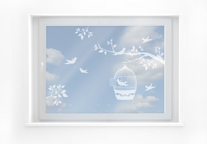 Milchglasfolie Zweig mit Vogelkäfig - WA149455